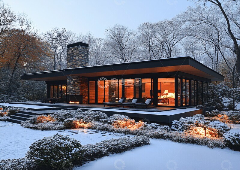 高清大图下载【趣麦麦图】雪山花间现代宅1