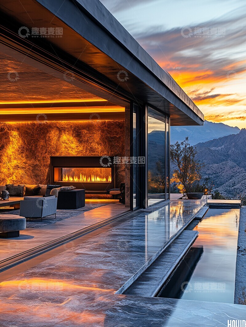 高清大图下载【趣麦麦图】-玻璃门与山景1