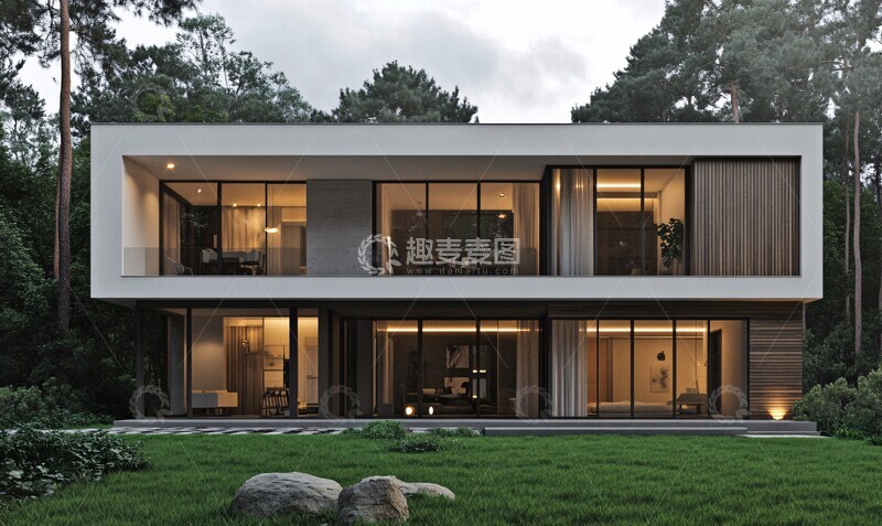 高清大图下载【趣麦麦图】木屋绿草森林景1