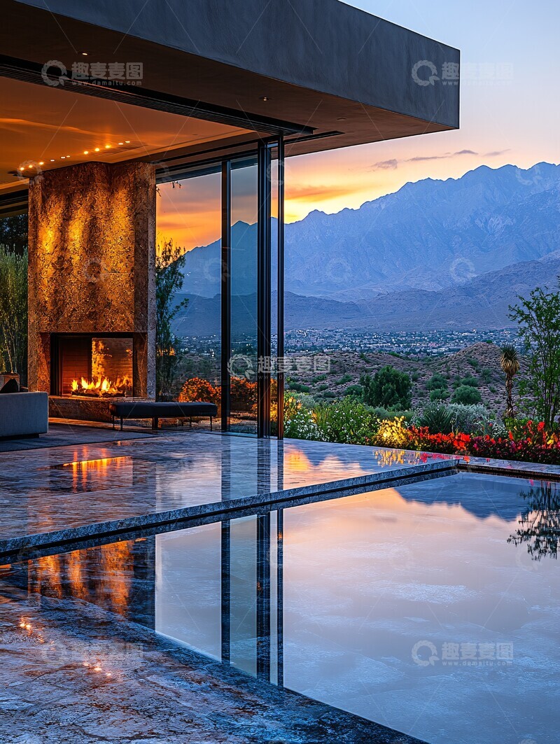高清大图下载【趣麦麦图】-玻璃门与山景