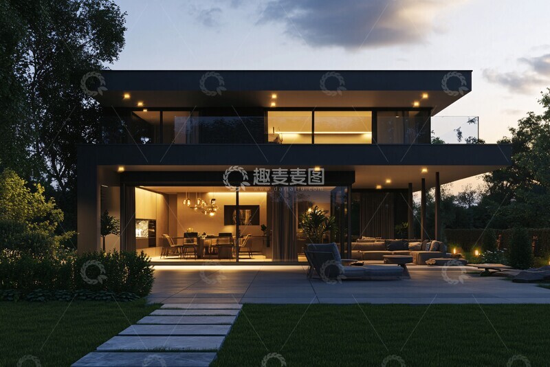 高清大图下载【趣麦麦图】豪华庭院夕阳景