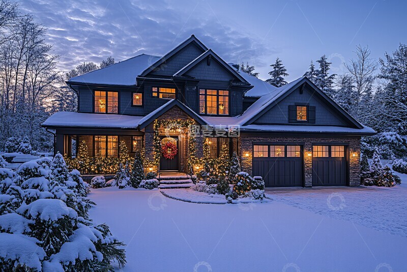 高清大图下载【趣麦麦图】雪夜圣诞屋圣诞花园建筑