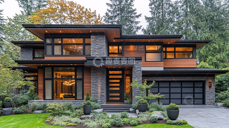 高清大图下载【趣麦麦图】木石材玻璃窗屋顶2