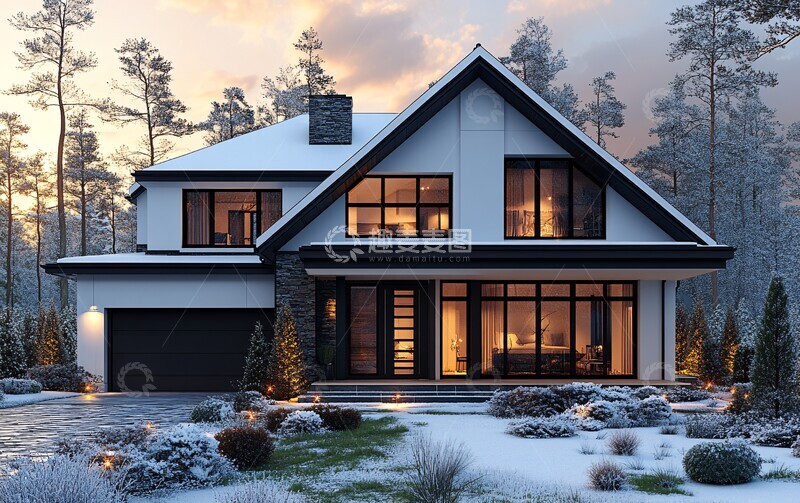 高清大图下载【趣麦麦图】黑白双层英式住宅2