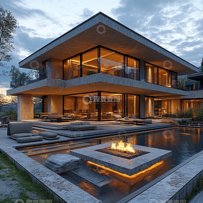 高清大图下载【趣麦麦图】别墅外景全景图1