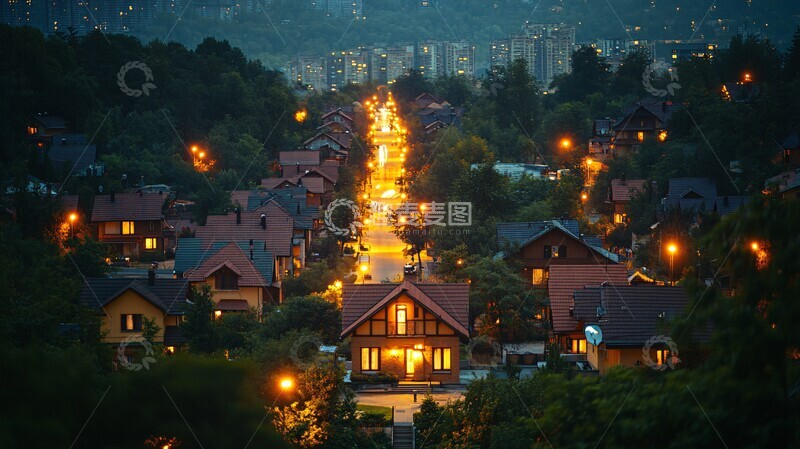 高清大图下载【趣麦麦图】晚间街景中心宅2