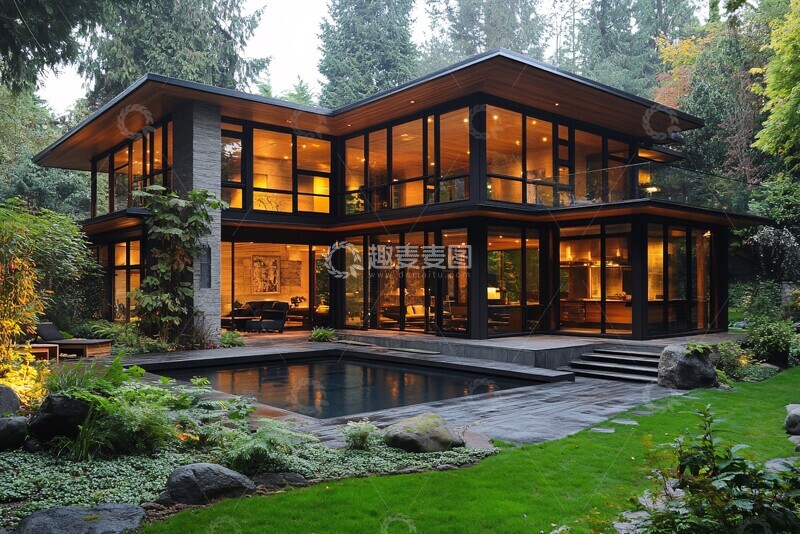 高清大图下载【趣麦麦图】玻璃屋顶现代宅院1