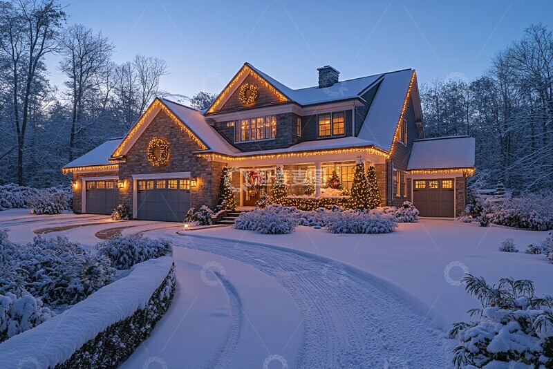 高清大图下载【趣麦麦图】雪夜圣诞屋圣诞花园建筑1