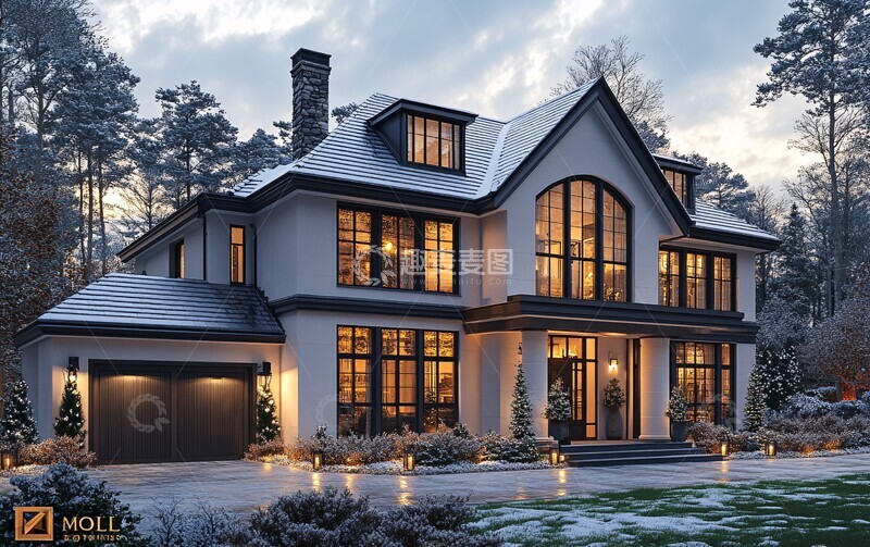 高清大图下载【趣麦麦图】黑白双层英式住宅1