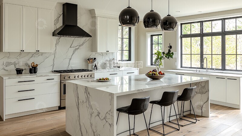 高清大图下载【趣麦麦图】白色岛台厨房1