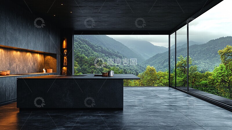 高清大图下载【趣麦麦图】深灰台面橱柜组合3