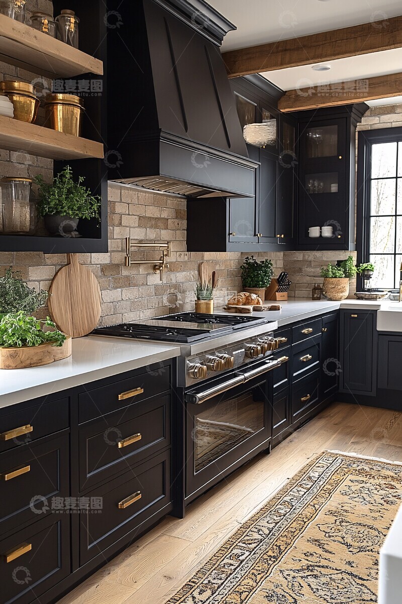 高清大图下载【趣麦麦图】白石台面橡木地板