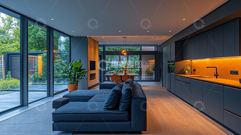 高清大图下载【趣麦麦图】深灰台面橱柜组合