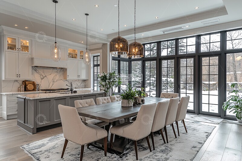 高清大图下载【趣麦麦图】灰白厨房餐桌椅