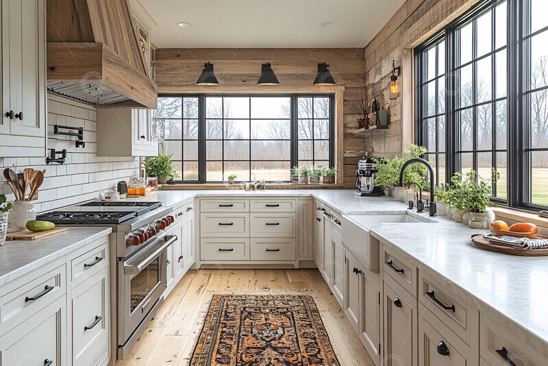 高清大图下载【趣麦麦图】-白柜木纹厨房窗景1