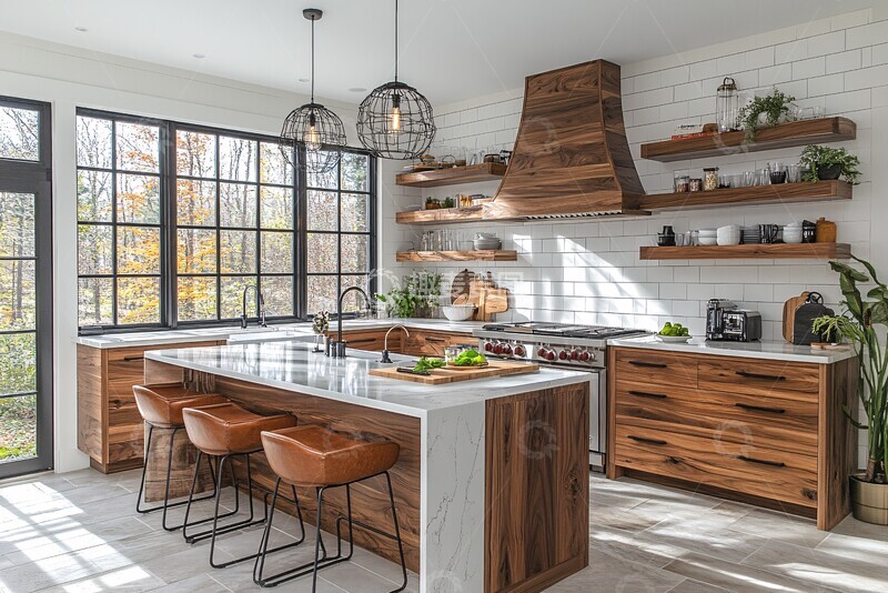 高清大图下载【趣麦麦图】白墙木柜大理石台面1