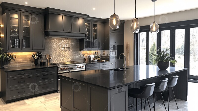 高清大图下载【趣麦麦图】深灰台面橱柜组合1