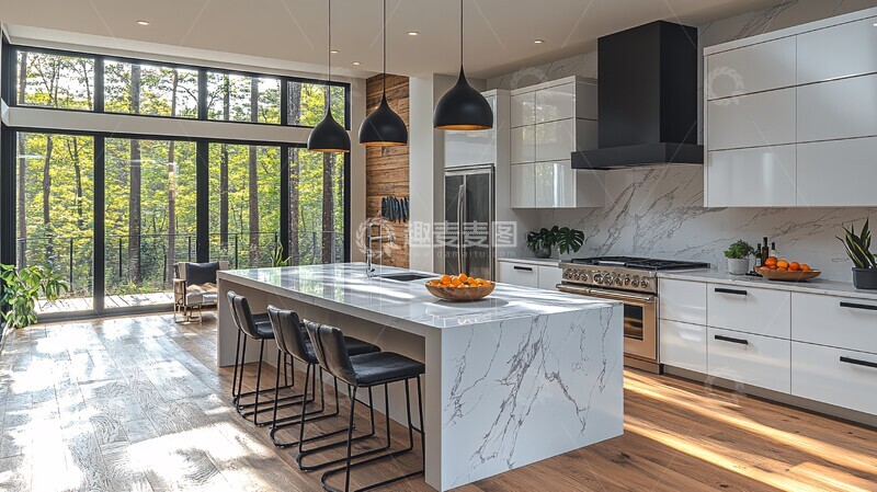 高清大图下载【趣麦麦图】白色岛台厨房3
