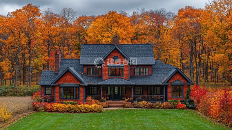 高清大图下载【趣麦麦图】秋树环绕的家园