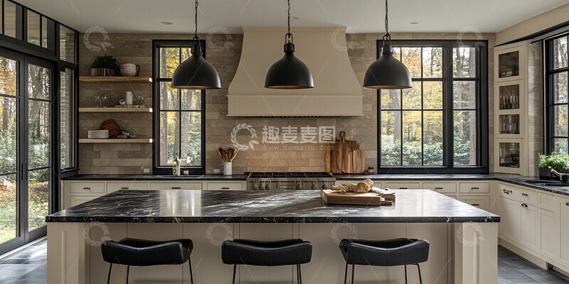 高清大图下载【趣麦麦图】黑色大理石厨房7