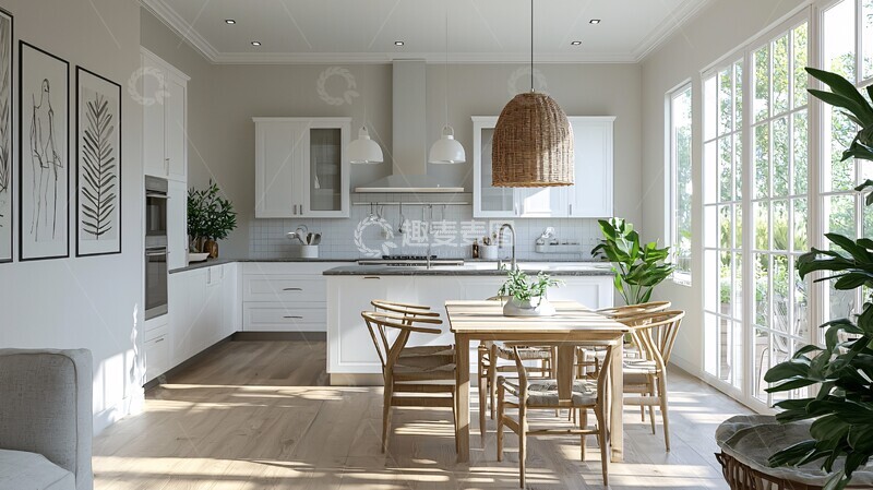 高清大图下载【趣麦麦图】白色橱柜餐桌
