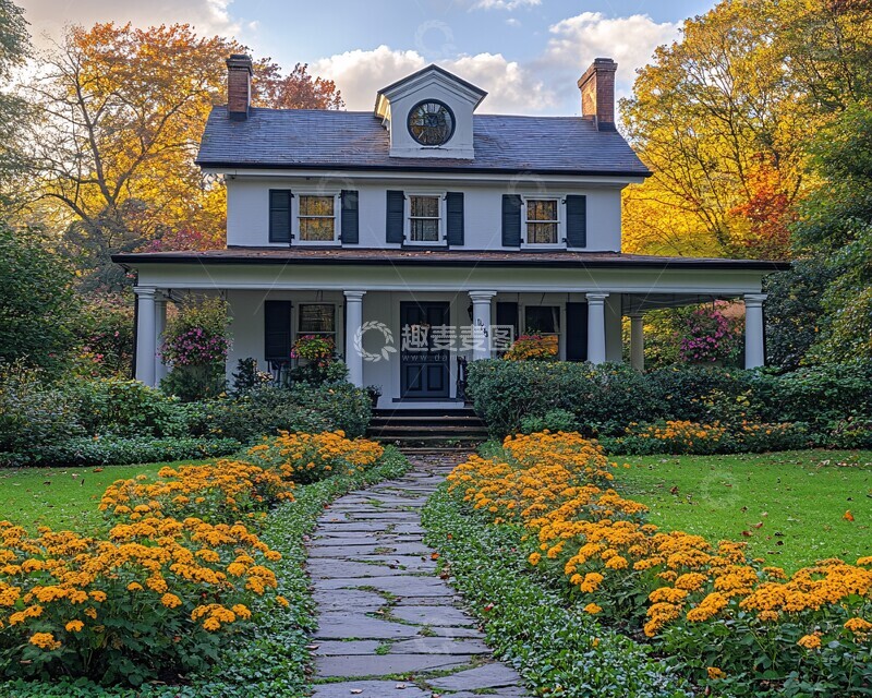 高清大图下载【趣麦麦图】-传统房屋与蓝门2