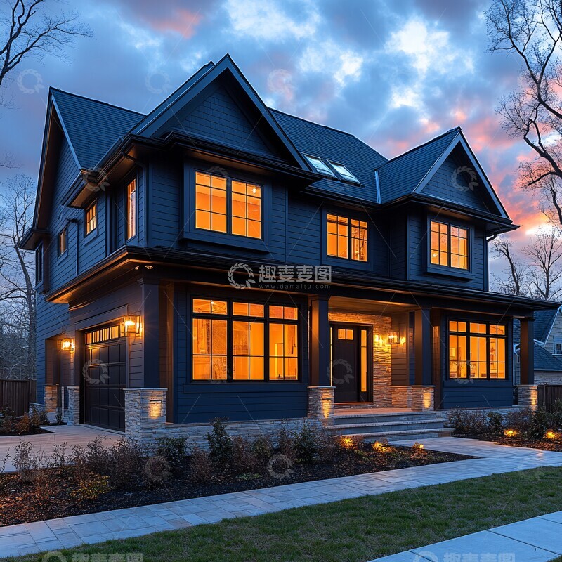 高清大图下载【趣麦麦图】傍晚的房屋外观