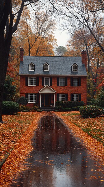 秋雨中的家秋雨树叶庭院