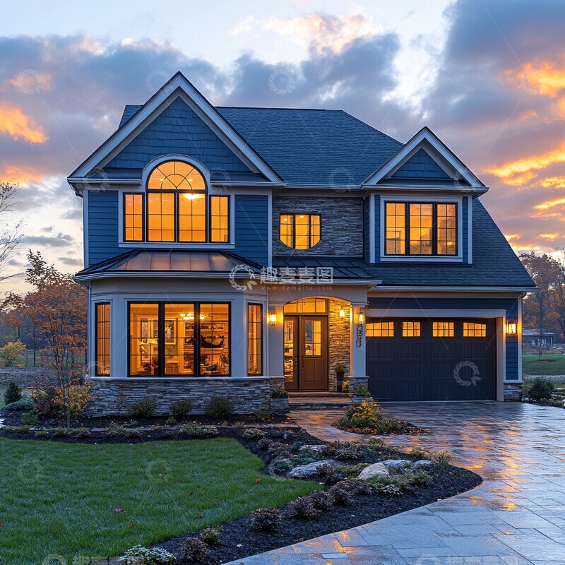 高清大图下载【趣麦麦图】-傍晚的房屋外观3
