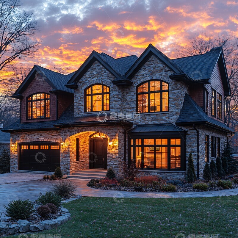 高清大图下载【趣麦麦图】傍晚的房屋外观1