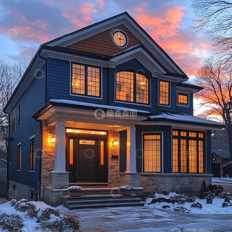 高清大图下载【趣麦麦图】傍晚的房屋外观2