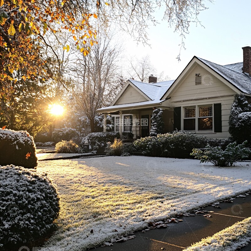 高清大图下载【趣麦麦图】冬季房屋前院2