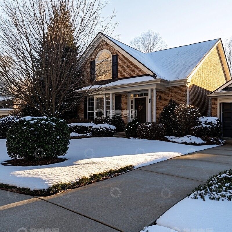 高清大图下载【趣麦麦图】冬季房屋前院