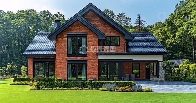 高清大图下载【趣麦麦图】红白砖房前庭花园