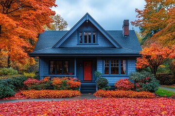 秋叶掩映的房屋