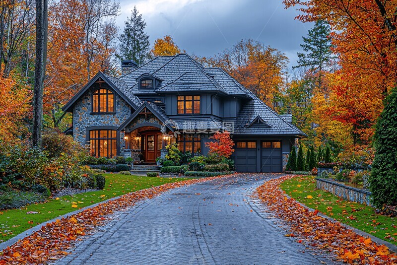 高清大图下载【趣麦麦图】-美丽路旁的房屋1