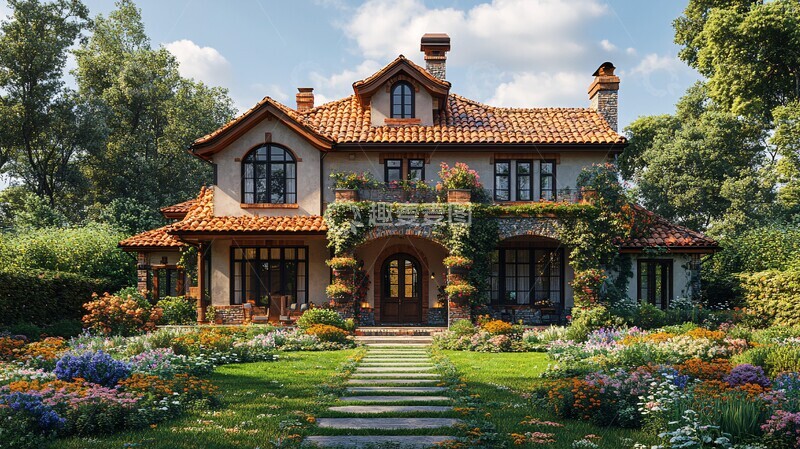 高清大图下载【趣麦麦图】-乡村房屋正面图1