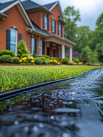 红砖房前洒水场景