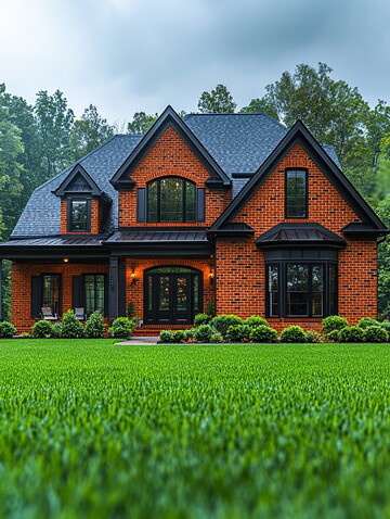 红砖房前洒水场景1