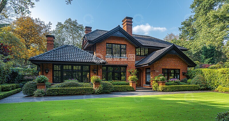 高清大图下载【趣麦麦图】红白砖房前庭花园3