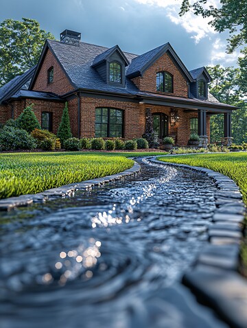 红砖房前洒水场景2