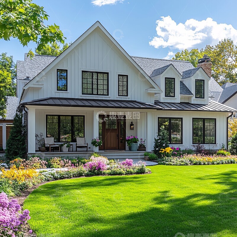 高清大图下载【趣麦麦图】白墙住宅前院