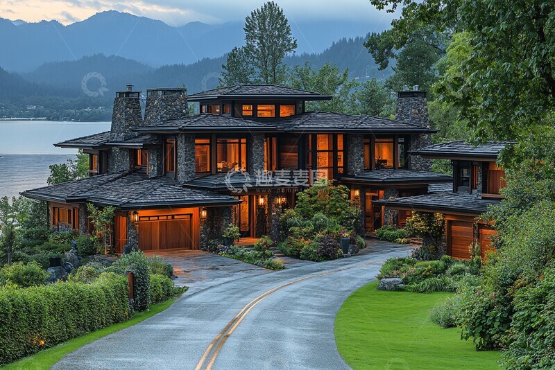 高清大图下载【趣麦麦图】海景别墅与道路