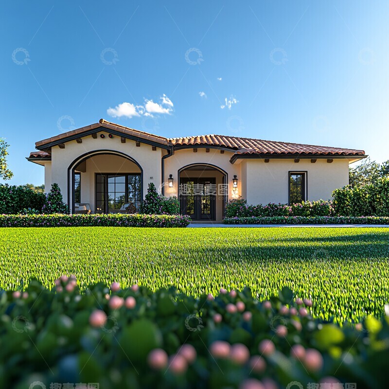 高清大图下载【趣麦麦图】绿色草坪前屋景1