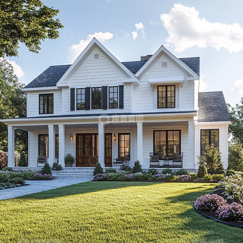 高清大图下载【趣麦麦图】白墙住宅前院1