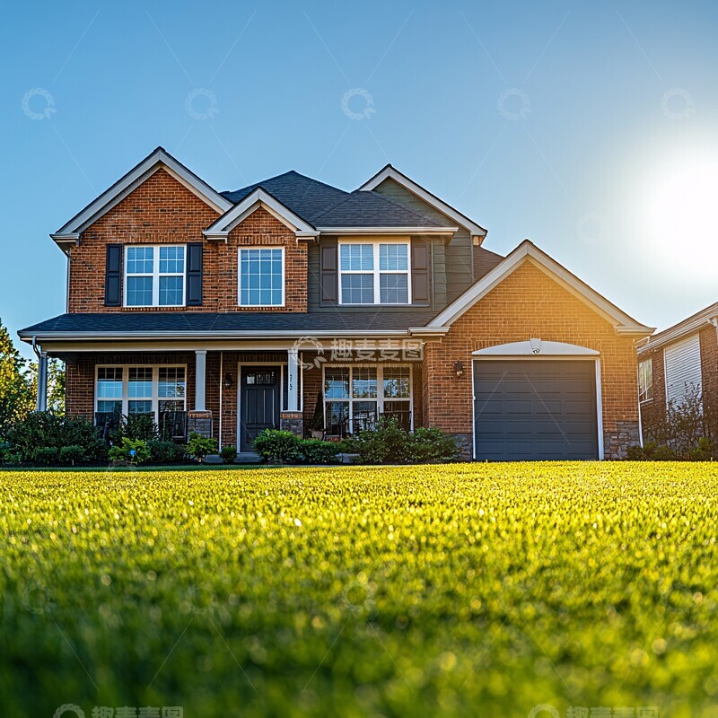 高清大图下载【趣麦麦图】绿色草坪前屋景2