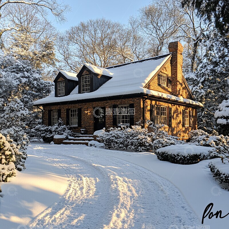 雪中砖房阳光照片周围2
