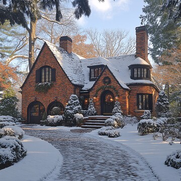 雪中砖房阳光照片周围