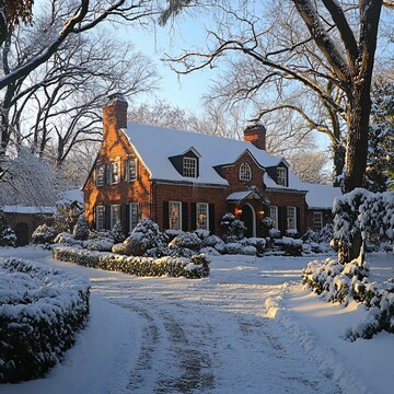 雪中砖房阳光照片周围1