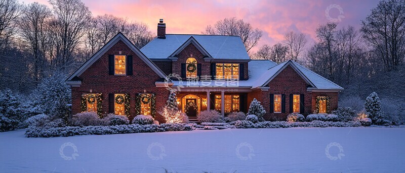 高清大图下载【趣麦麦图】圣诞灯光下的老房子3